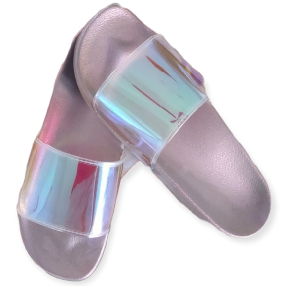 None Shoes - Clear iridescent top slide on flip flops